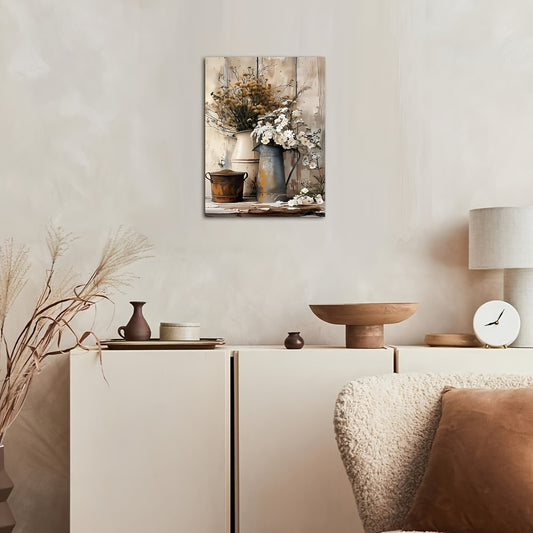 Decorative wall art above a cabinet with a lamp and clock. - Lioré® USA