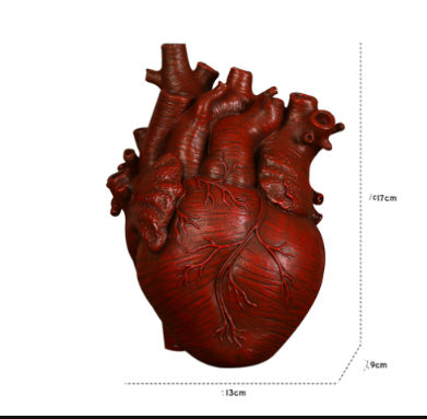 Model of a human heart vase with measurements on a white background - Lioré®
