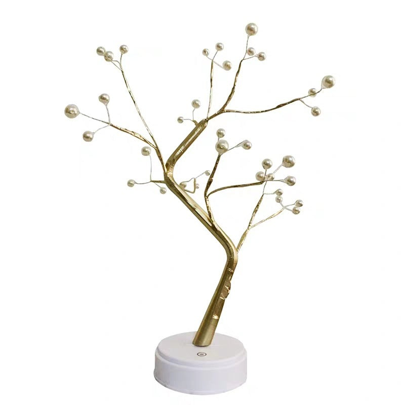 Decorative LED gold tree with pearls on a white base against a white background - Lioré® USA