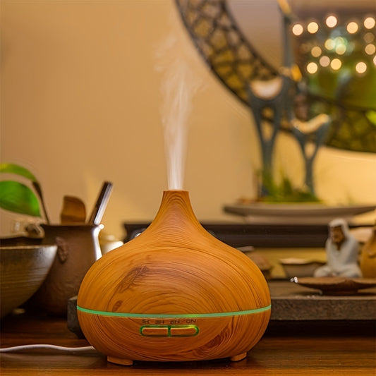 Wooden diffuser emitting steam on a blurred background - Lioré®