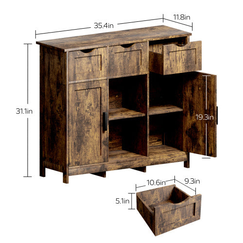 Wooden sideboard with dimensions labeled on a white background - Lioré®