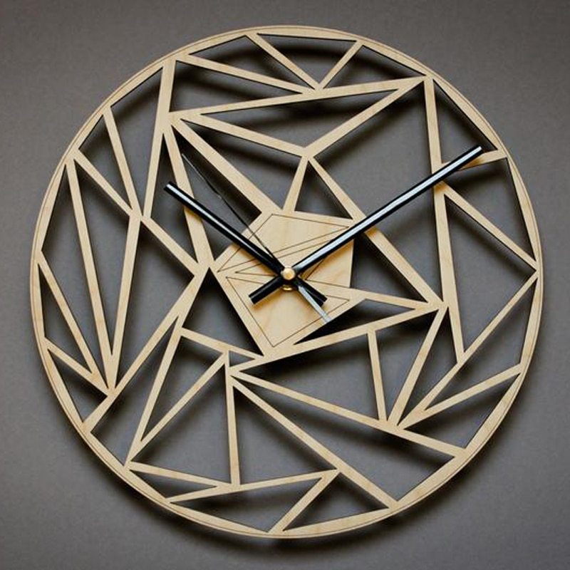 Geometric wooden wall clock on a gray background - Lioré