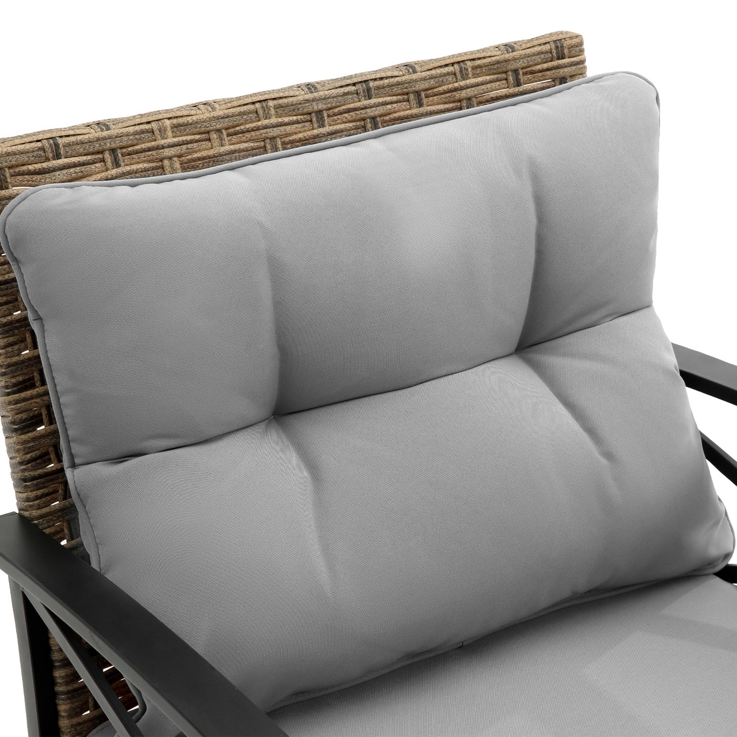 Gray cushions on a wicker chair with a white background - Lioré® USA