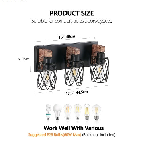 Wall-mounted light fixture with dimensions and bulb compatibility on a white background - Lioré® USA