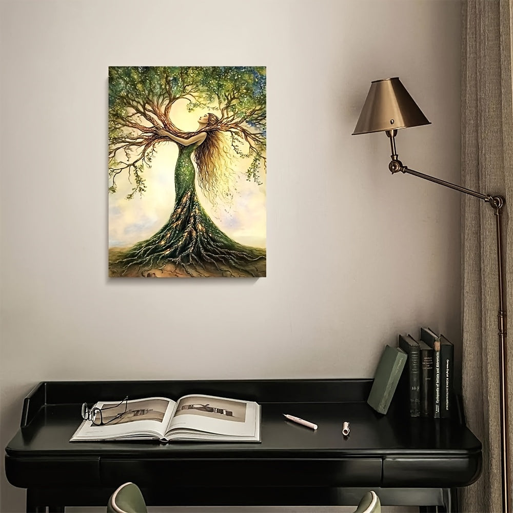 Decorative wall art of a tree with roots and branches on a wall above a desk. - Lioré® USA