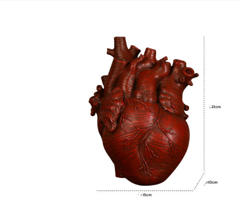 3D model of a human heart vase with measurements on a white background - Lioré®