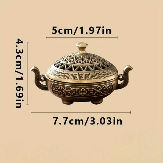 Bronze incense burner with dimensions labeled on a beige background - Lioré®