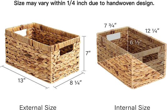 Woven storage baskets with dimensions labeled - Lioré®