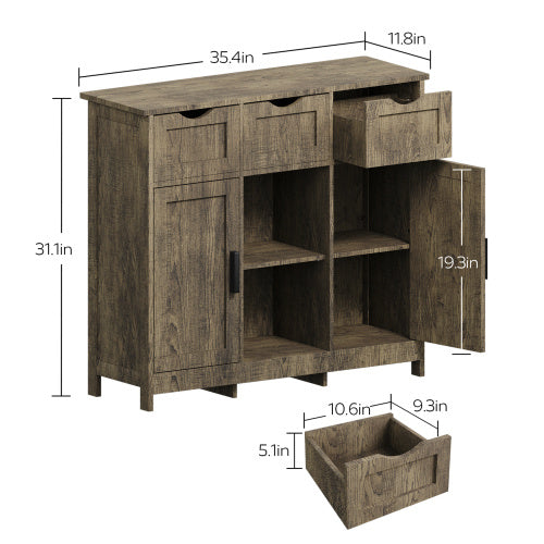 Wooden cabinet with dimensions labeled on a white background - Lioré®
