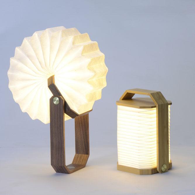 Two wooden lamps with paper-like shades on a light gray background - Lioré® USA