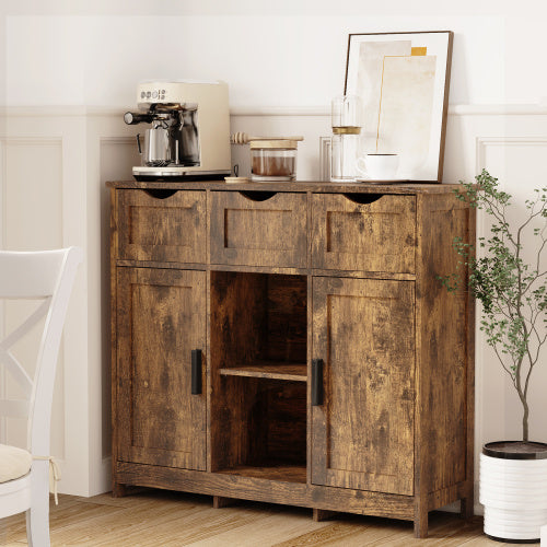 Wooden sideboard with kitchen appliances in a room setting - Lioré®