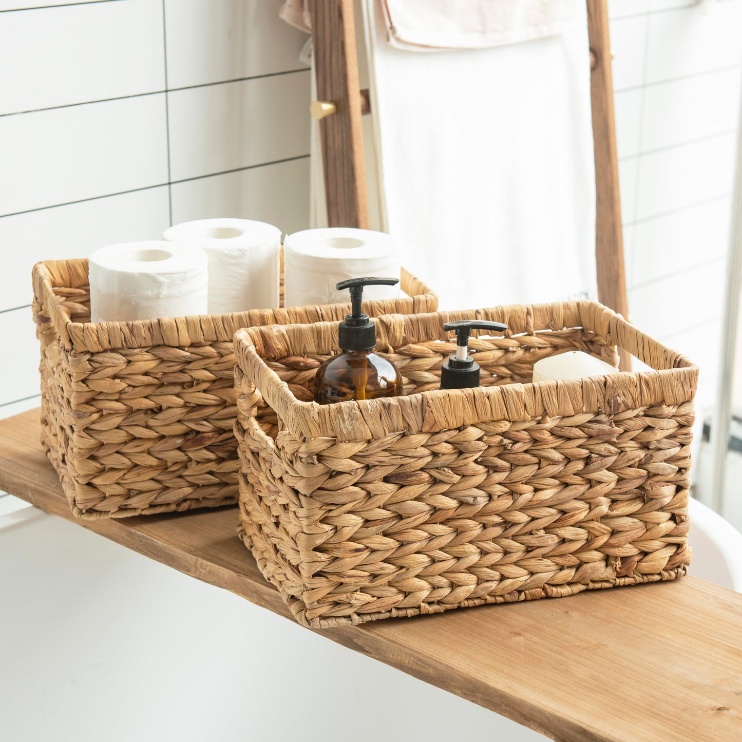 Woven baskets with toiletries on a bathroom shelf - Lioré®