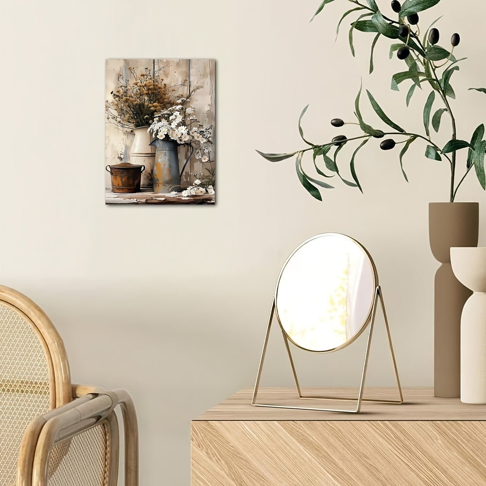 Decorative setup with a round table lamp, plant, and wall art on a light-colored wall. - Lioré® USA