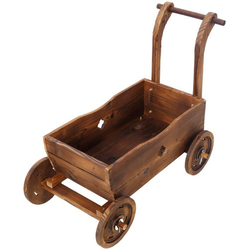 Wooden planter with wheels and a handle on a white background - Lioré®