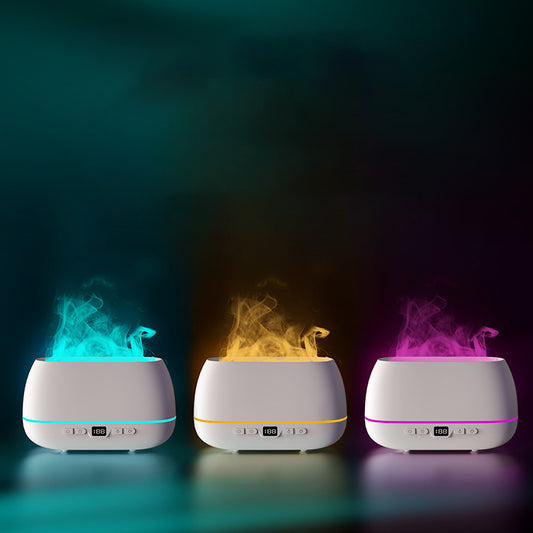 Three colorful diffusers emitting colored smoke on a dark background - Lioré®