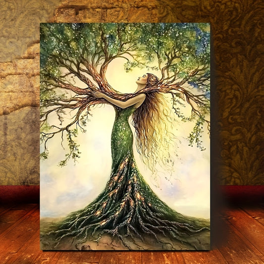 Artistic depiction of a woman with tree-like branches and roots on a textured wall background - Lioré® USA