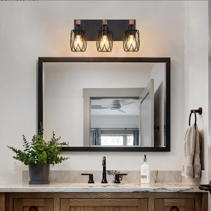 Bathroom vanity with mirror, lights, and decorative elements. - Lioré® USA