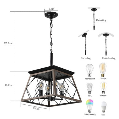 Black Chandelier fixture with dimensions and compatibility options on a white background - Lioré® USA