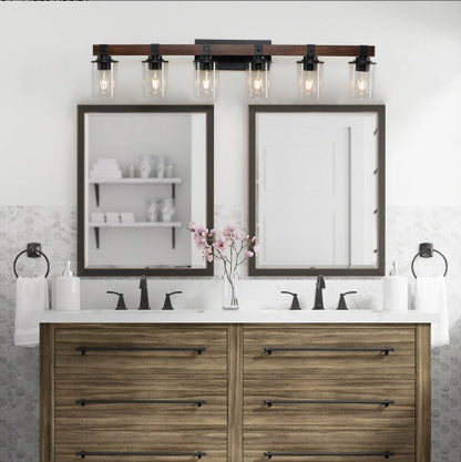 Bathroom vanity with double mirrors, lights, and decorative elements. - Lioré® USA
