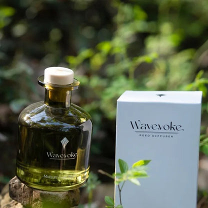 Wav evoke reed diffuser bottle and packaging on a natural background - Lioré®
