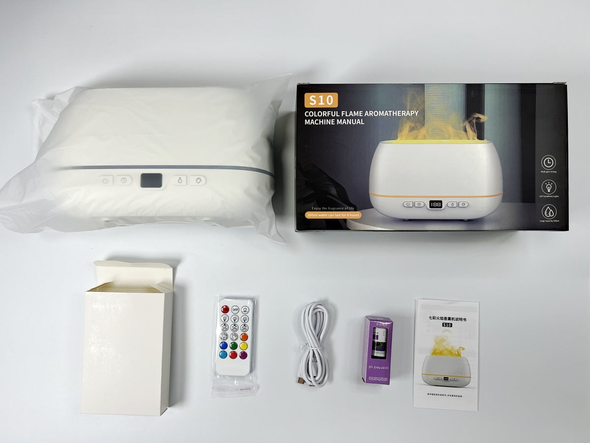 Aromatherapy machine with packaging, remote control, and manual on a white background - Lioré®