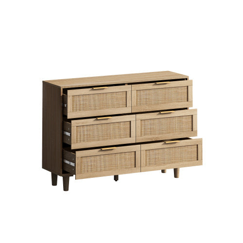 Wooden dresser with wicker drawers on a white background - Lioré® USA